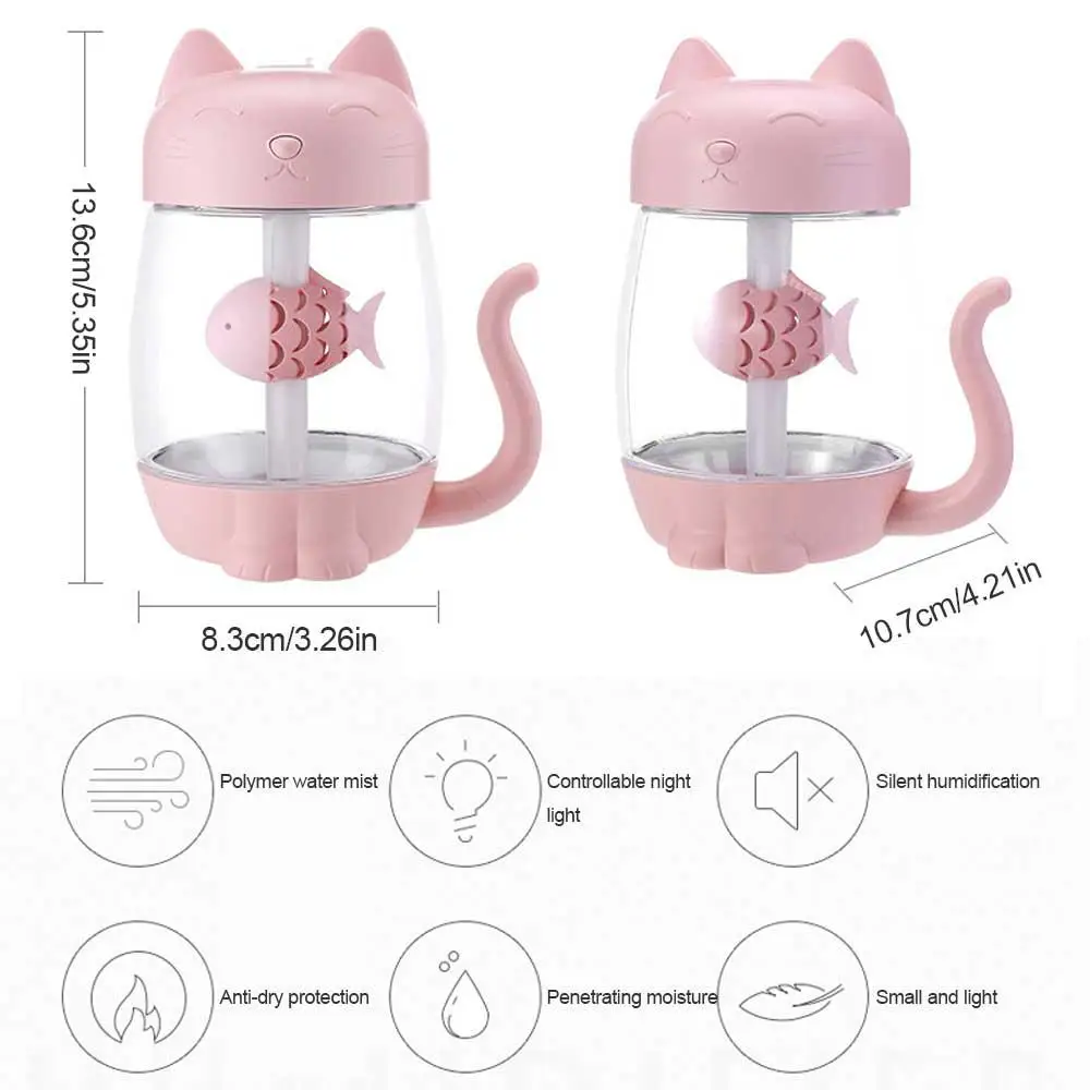 350ML Cute Cat Ultrasonic Humidifier 3 in 1 Aromatherapy Diffusers USB Car Air Freshener Home Led light Mini Diffuser | Бытовая техника