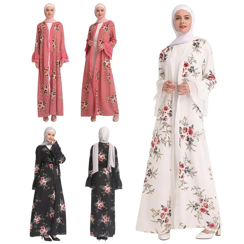 Женское вельветовое платье Кафтан Abaya с длинным рукавом и цветочным принтом в