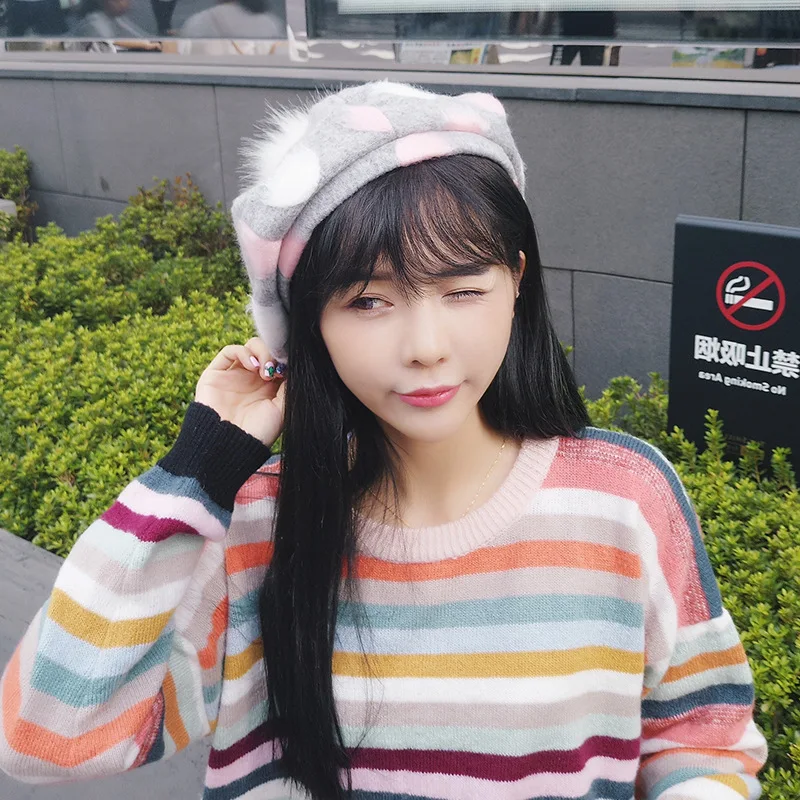 Hats Japanese Lovely Dot Beret Woman Autumn Winter Thickening Painter Hat Hair Ball Big Points Adjustable
Hats Japanese Lovely Dot Beret Woman Autumn Winter Thickening Painter Hat Hair Ball Big Points Adjustable