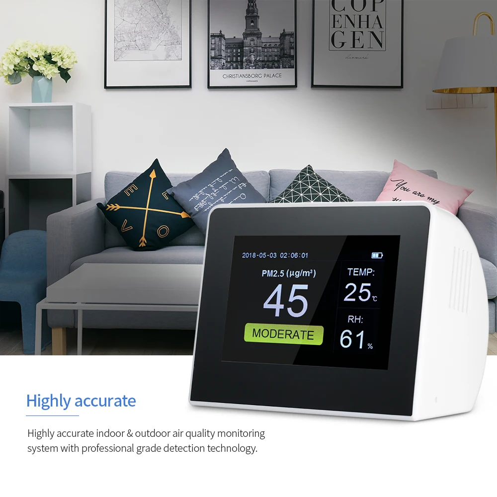 Multifunctional Air Quality Detector Indoor Outdoor Digital HCHO TVOC Tester CO2 Meter CO Monitor with Rechargeable Battery
Multifunctional Air Quality Detector Indoor Outdoor Digital HCHO TVOC Tester CO2 Meter CO Monitor with Rechargeable Battery