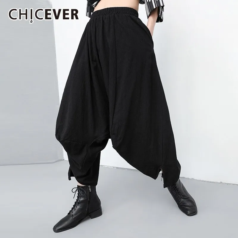 Фото CHICEVER/весенние повседневные черные женские брюки с эластичным - купить
