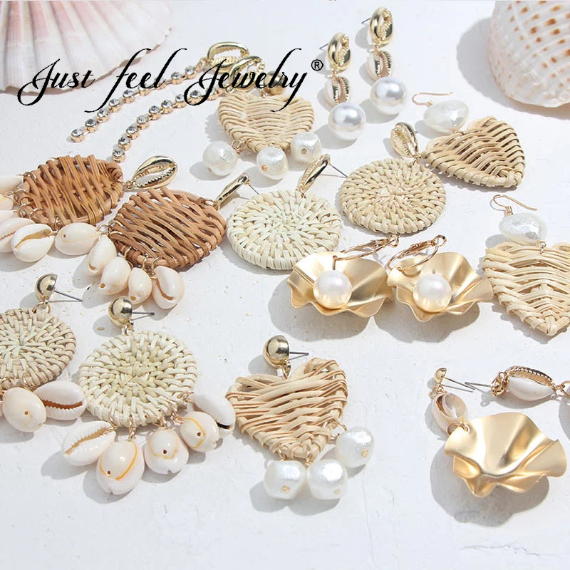 JUST FEEL 2019 New Trendy Handmade Rattan Knit Shell Dangle Earrings Women Round Bohemian Wedding Party Pendant Earring Jewelry
JUST FEEL 2019 New Trendy Handmade Rattan Knit Shell Dangle Earrings Women Round Bohemian Wedding Party Pendant Earring Jewelry