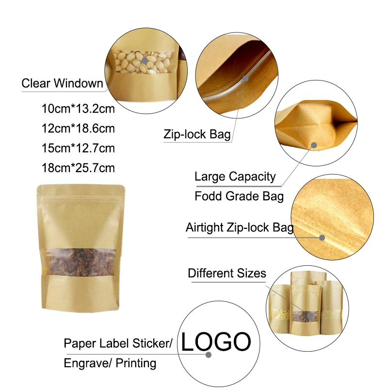 Xin Jia Yi Packaging Zipper Kraft Paper Bag Factory Brown Self Press Paper Bag For Cookie Tea Candy Bag With Plastic Window
Xin Jia Yi Packaging Zipper Kraft Paper Bag Factory Brown Self Press Paper Bag For Cookie Tea Candy Bag With Plastic Window