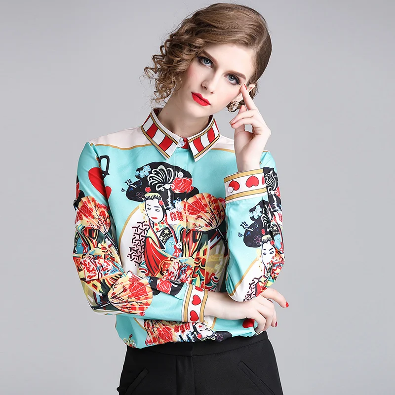 Quality Fashion Designer Runway Shirt long sleeve Women print Turn-down Casual Blouse
Quality Fashion Designer Runway Shirt long sleeve Women print Turn-down Casual Blouse