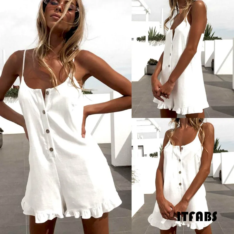 Women Newest Sexy Lovely Button Sleeveless Off Shoulder Solid Playsuit Jumpsuit Rompers Summer Beach Casual Mini Shorts
Women Newest Sexy Lovely Button Sleeveless Off Shoulder Solid Playsuit Jumpsuit Rompers Summer Beach Casual Mini Shorts