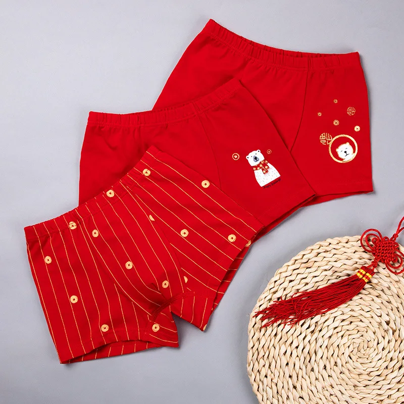 3PCS Children's Underwear zhong tong Cotton Boy Girls Boxer Red lingerie panties Comfortable breathable combination underwear | Мужская