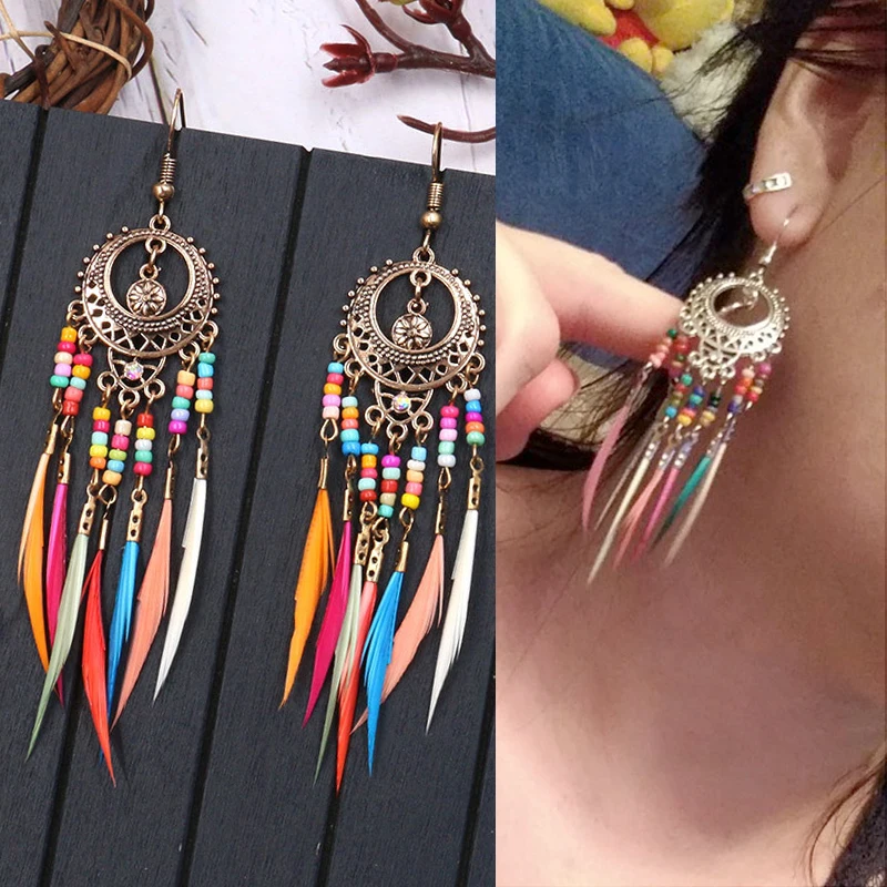 2020 new Oval Feather Dangle 1Pair Tassel Unique Golden Silver Vintage Ethnic Rainbow Colors Drop Earrings Hollow Out 7 Colors
2020 new Oval Feather Dangle 1Pair Tassel Unique Golden Silver Vintage Ethnic Rainbow Colors Drop Earrings Hollow Out 7 Colors