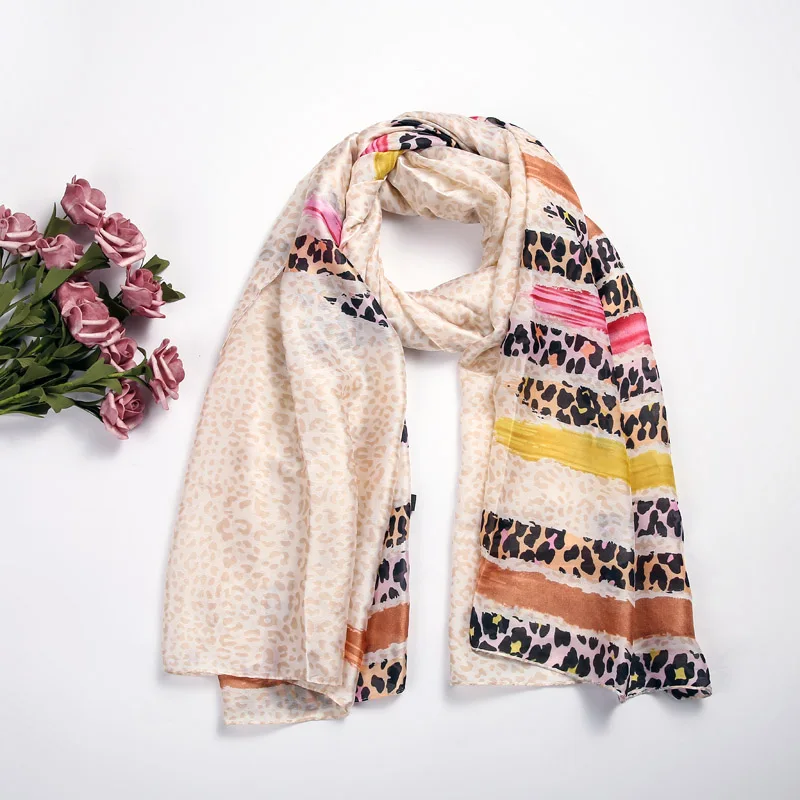 2018 дизайнерский бренд женский шелковый шарф плюс размер красочные леопардовые
