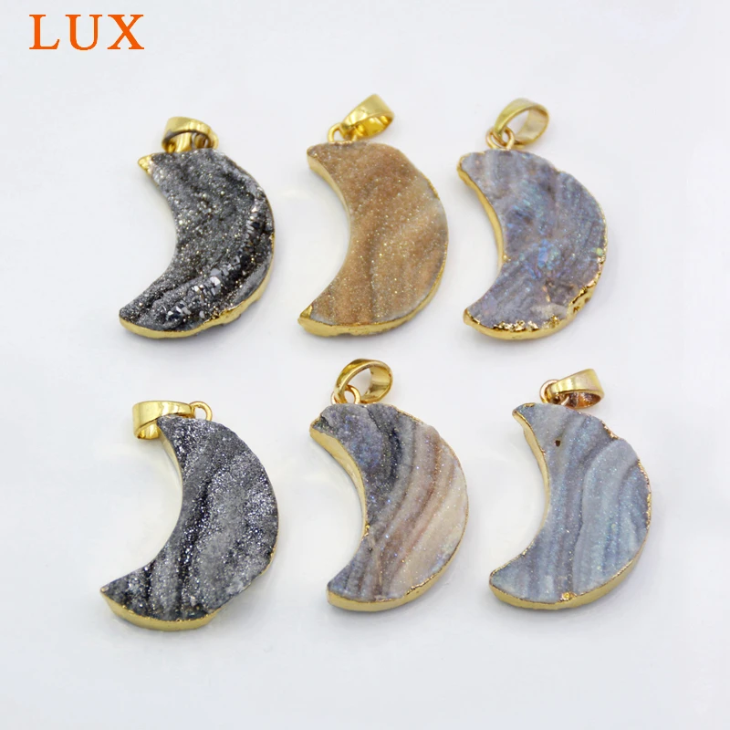 Crescent Moon Natural Titanium Galaxy Druzy Pendant Bead Gold Plating Sparkly Gem stone Geode Charm Making Jewelry Link
Crescent Moon Natural Titanium Galaxy Druzy Pendant Bead Gold Plating Sparkly Gem stone Geode Charm Making Jewelry Link