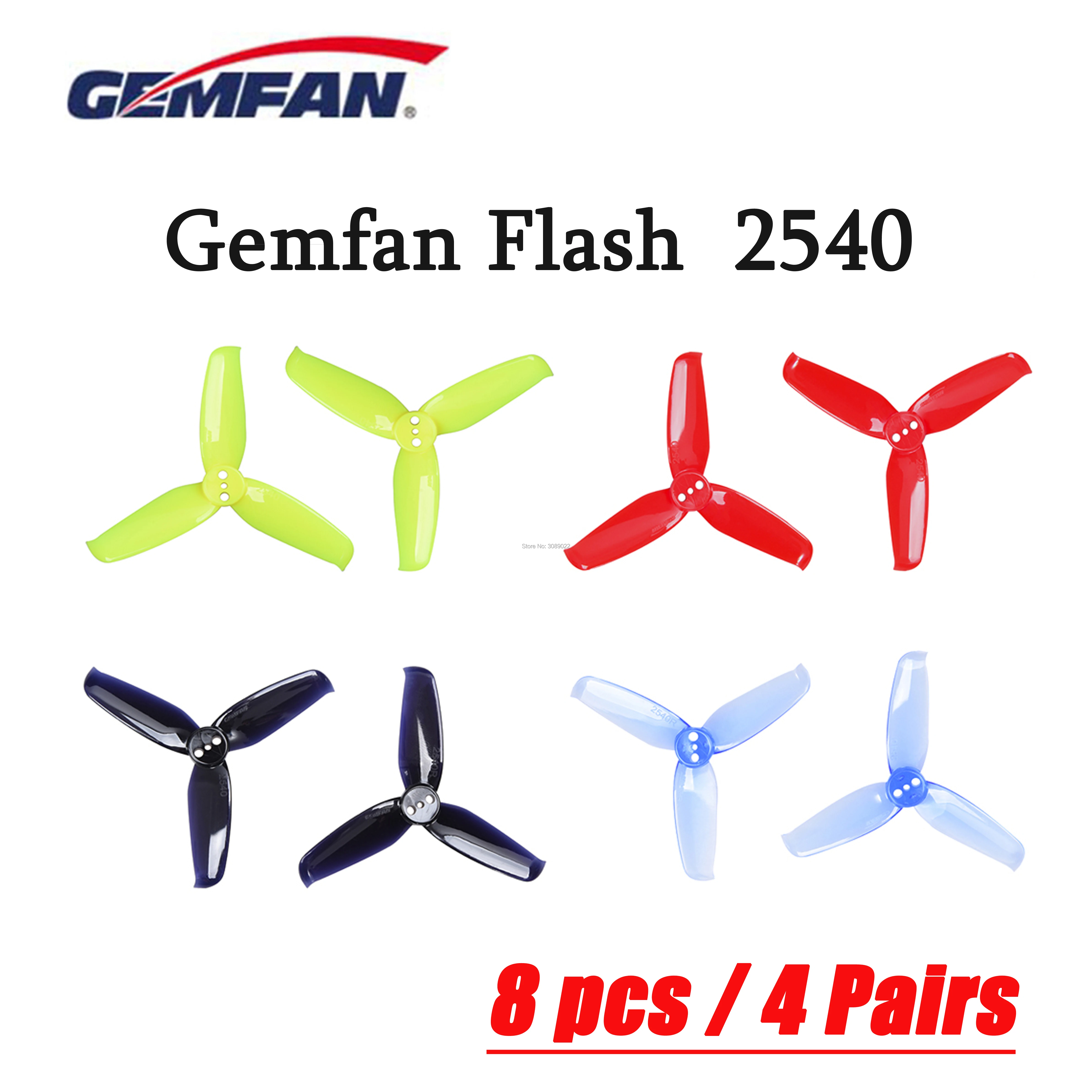 Фото 8 шт./4 пары Gemfan Flash 2540 2 5x4 5 дюймов 3 лопастной пропеллер с 1 5mm монтажное отверстие