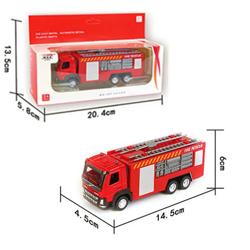 1:50 14CM Alloy Car Fire Fighting Truck Sliding Ladder Fire Truck Manual Water Spray Fire Truck