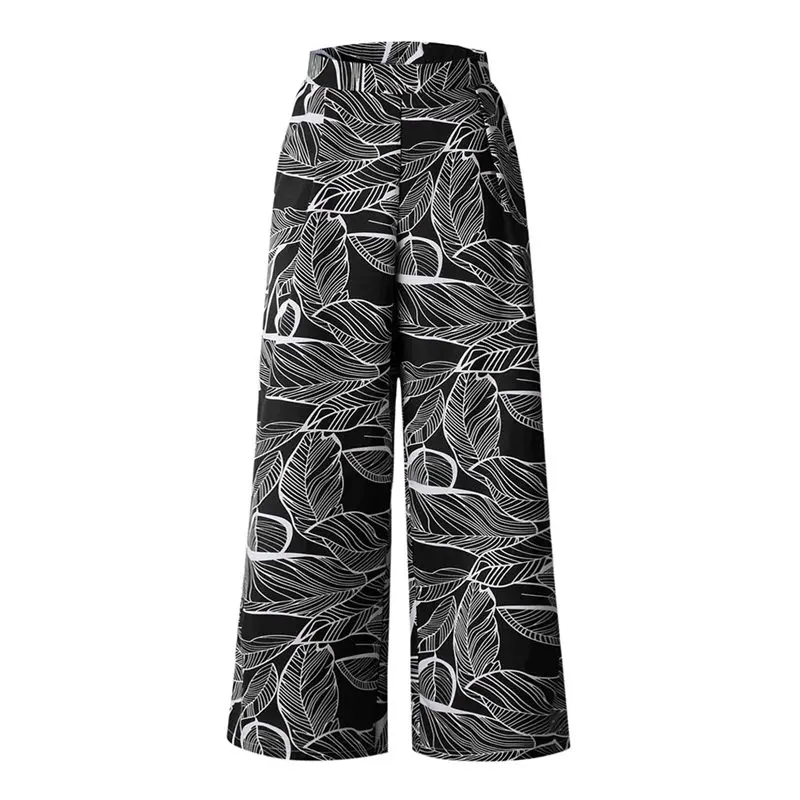 Женские свободные брюки Boho черные с принтом в виде листьев для улицы путешествий
