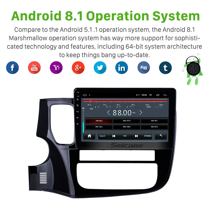 Seicane 2din GPS навигация Android 9 1 автомобильный мультимедийный плеер для Mitsubishi OUTLANDER 2014
