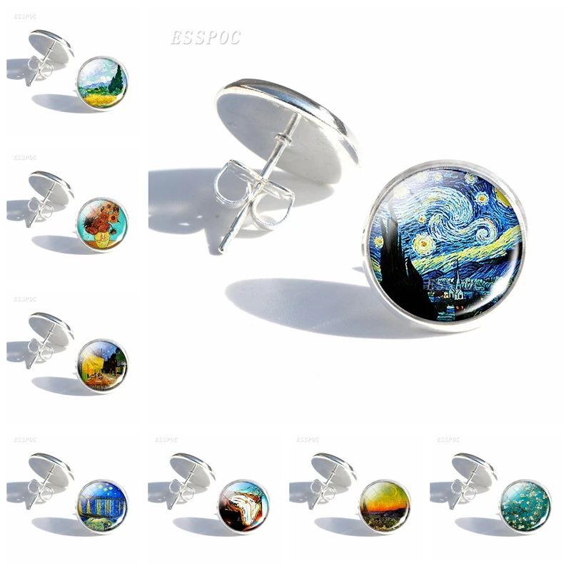 Van Gogh Art Print Abstract Oil Painting Glass Cabochon Stud Earrings Starry Night Sunflower Fashion Jewelry for Women Gifts
Van Gogh Art Print Abstract Oil Painting Glass Cabochon Stud Earrings Starry Night Sunflower Fashion Jewelry for Women Gifts