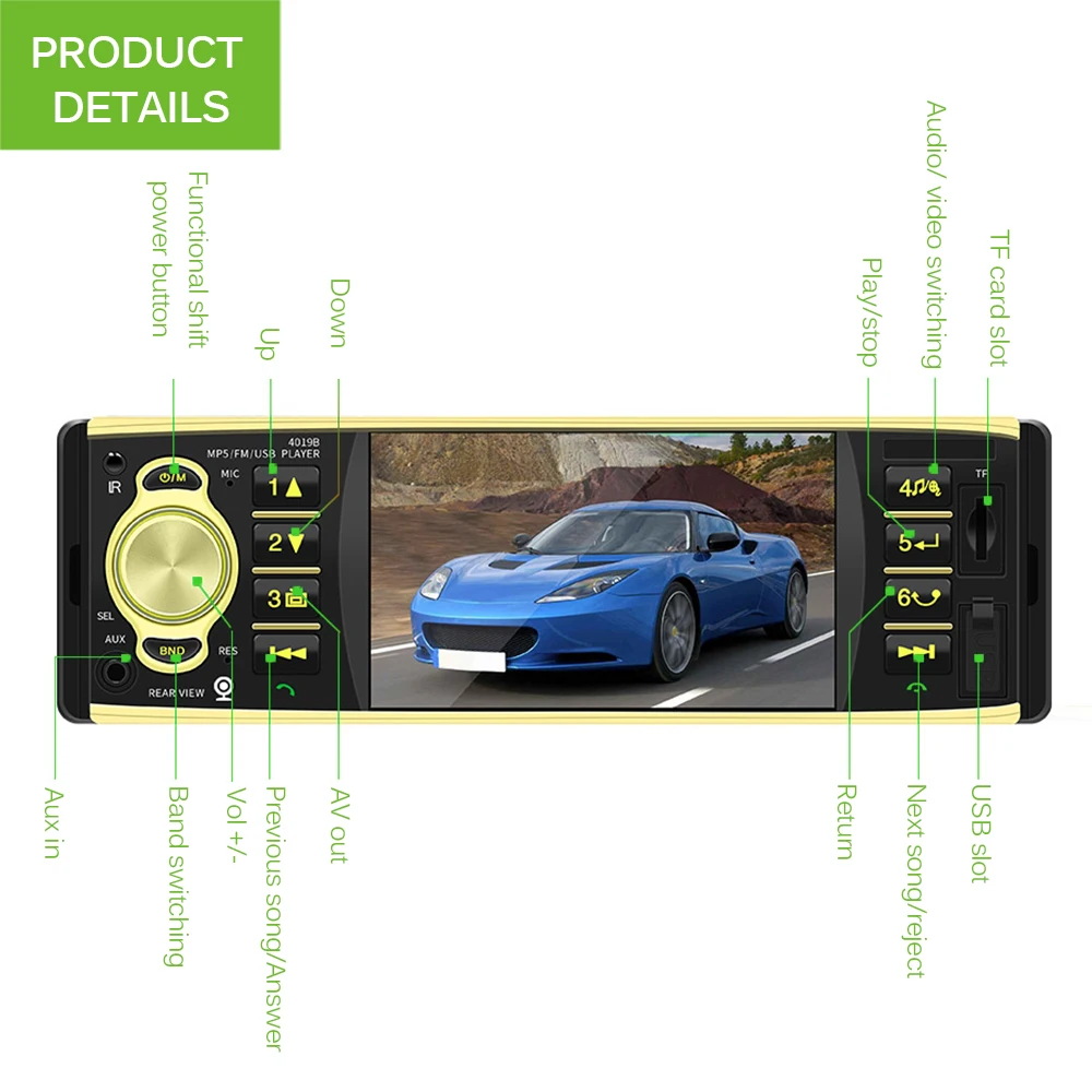 

4.1" TFT HD Digital Bluetooth Car MP5 Player MP4 APE MP3 Player with USB/SD FM Radio