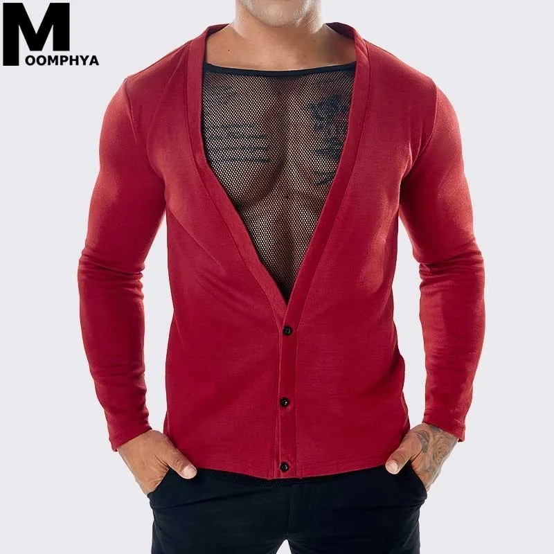 Moomphya Streetwear hip hop Deep V-Neck cardigan men sweater Sexy Net False Two Pieces Knitted sweater men pull homme
Moomphya Streetwear hip hop Deep V-Neck cardigan men sweater Sexy Net False Two Pieces Knitted sweater men pull homme