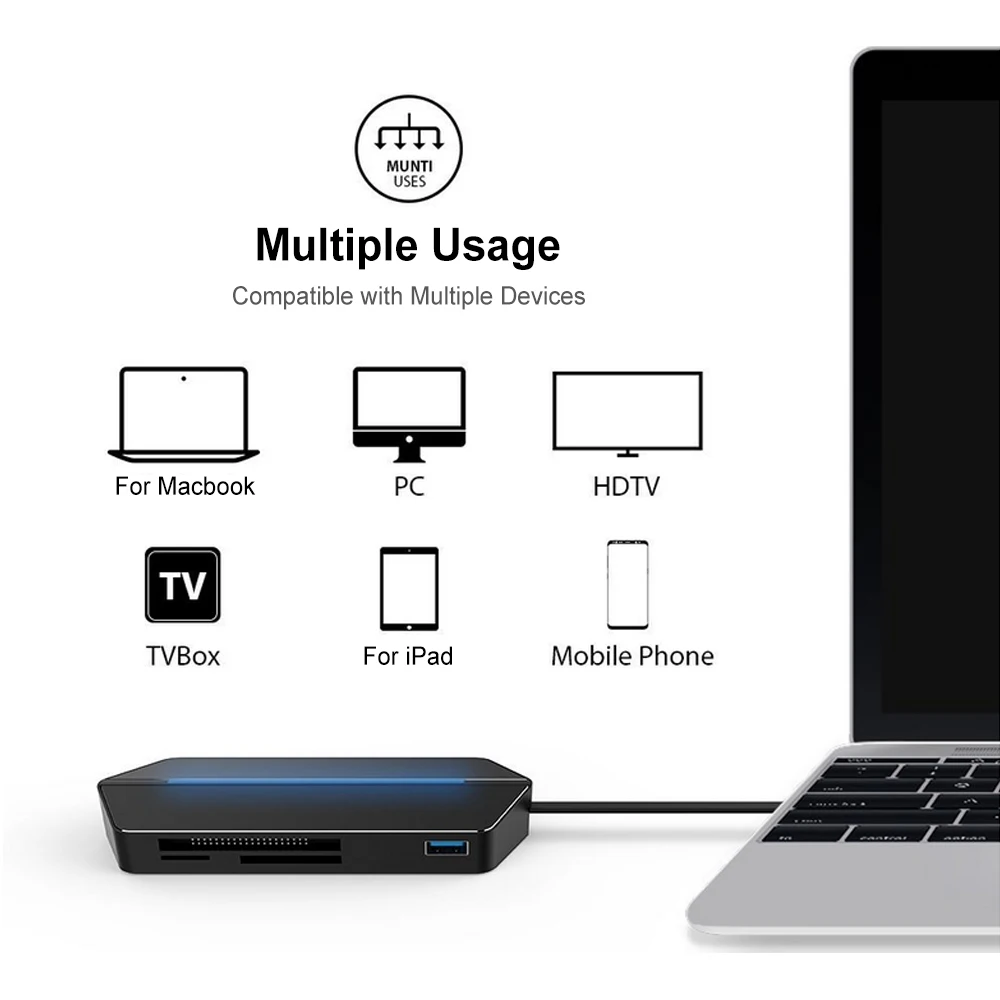 Type-C USB 3.1 Hub to HD+VGA 8 Multi-port Adapter USB Dock Aluminum Case for Windows Mac Chrome Android
Type-C USB 3.1 Hub to HD+VGA 8 Multi-port Adapter USB Dock Aluminum Case for Windows Mac Chrome Android