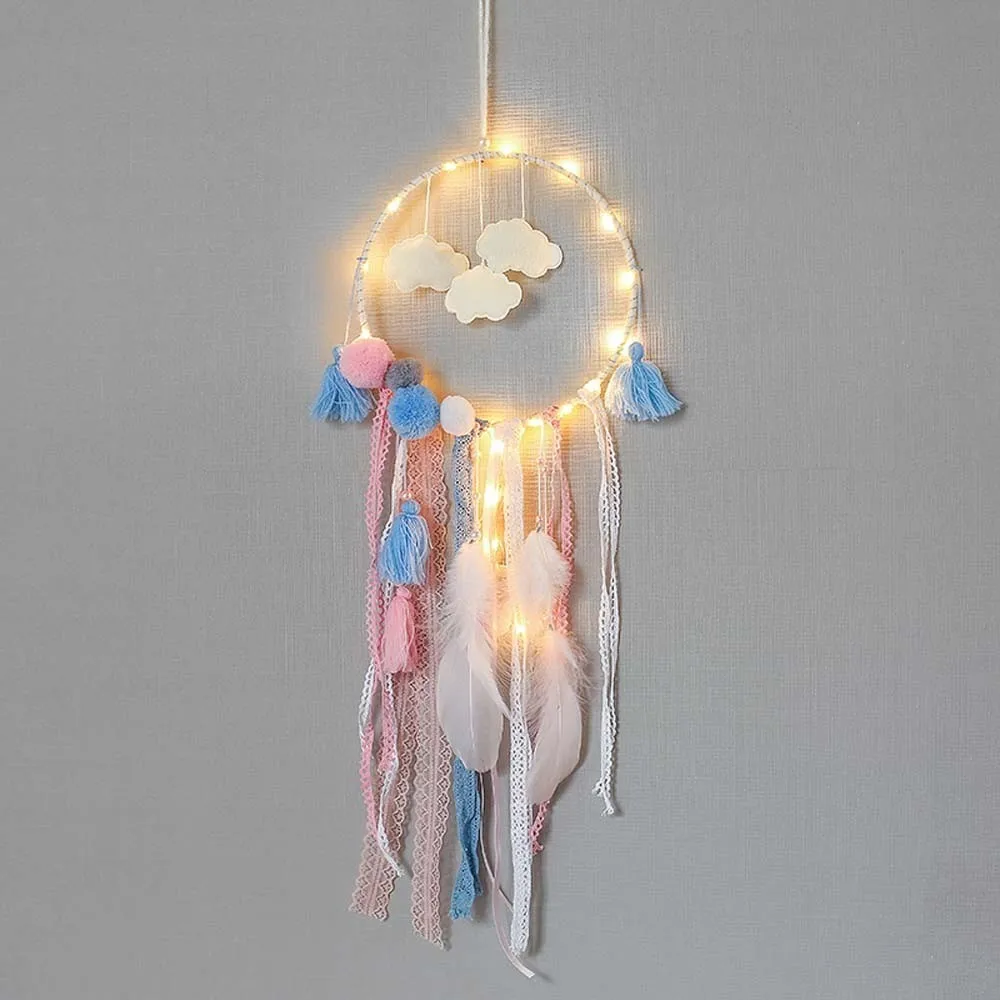 Led Dream Catcher Cloud Feather Dreamcatcher Girl Birthday Gift Baby Room Decor Tassel Nordic Creative Car Decoration | Дом и сад