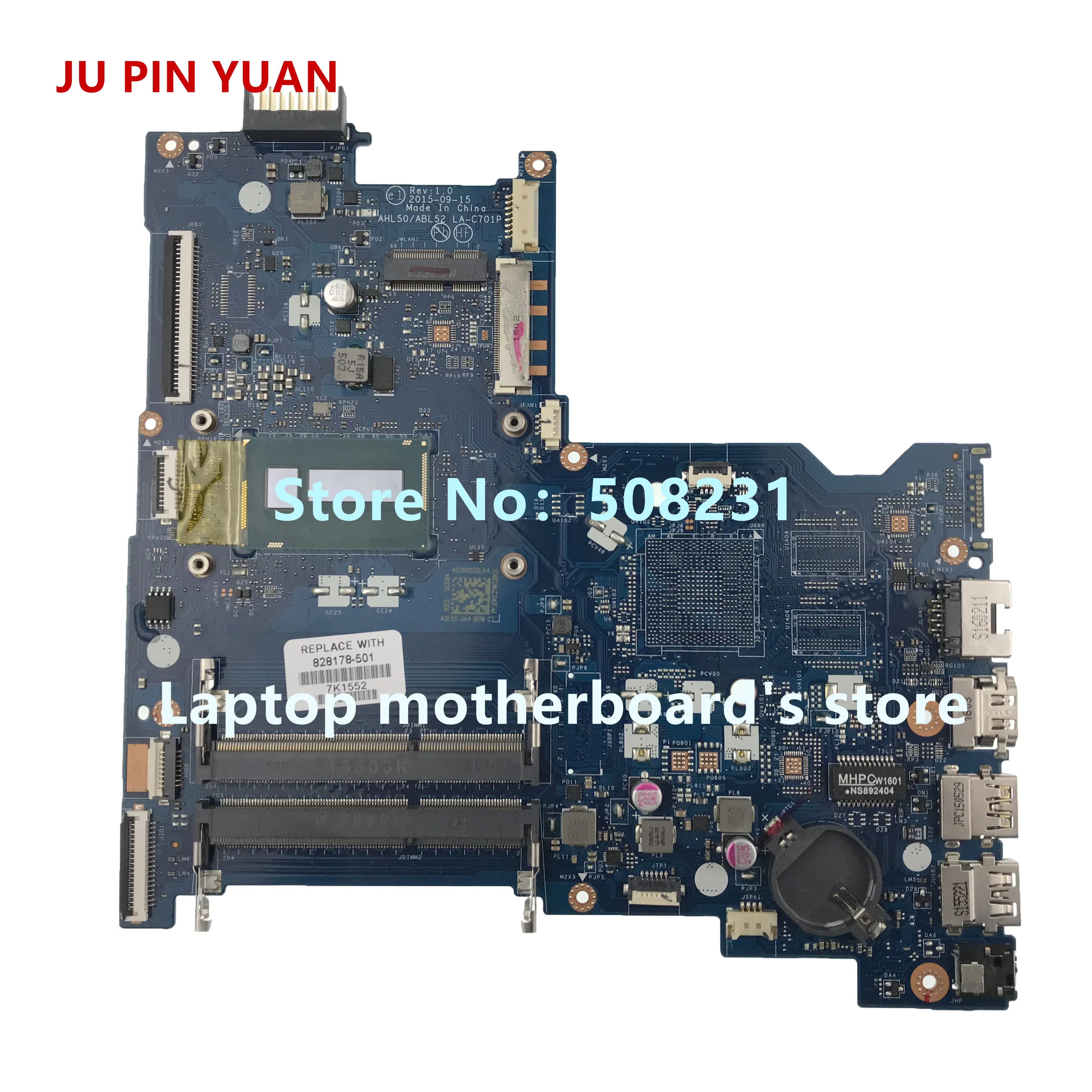 Ju pin yuan 828178-601 828178-501 828178-001 для HP 15-AC190CA 15-AC материнская плата ноутбука с I3-5005U LA-C701P 100%