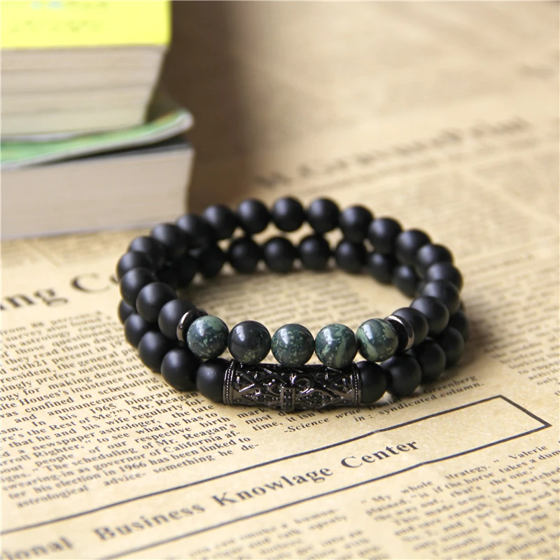 Luxury 2pcs Fashion Bracelets Men Natural Black Onyx Green Agates Beads Bracelets for Women Health Energy Jewelry Pulsera Hombre
Luxury 2pcs Fashion Bracelets Men Natural Black Onyx Green Agates Beads Bracelets for Women Health Energy Jewelry Pulsera Hombre