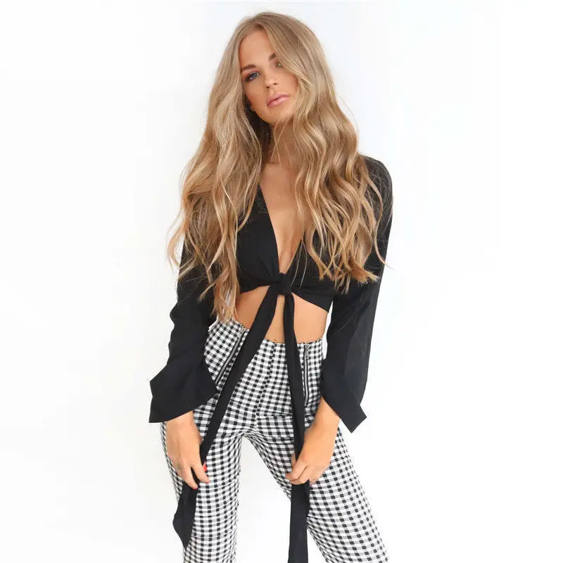 Sexy Women Low Cut Tied Bowknot Cropped Blouse 2019 New Deep V Neck Flare Sleeve Elastic Short Women Blouse Solid Tops Casual
Sexy Women Low Cut Tied Bowknot Cropped Blouse 2019 New Deep V Neck Flare Sleeve Elastic Short Women Blouse Solid Tops Casual