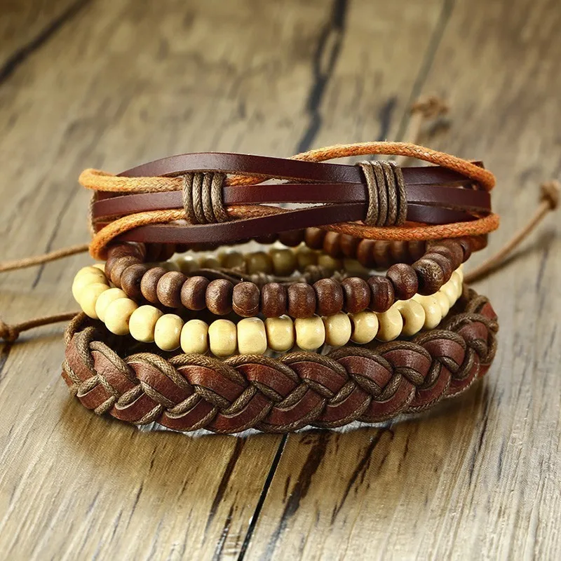Vnox 4pcs/Set Leather Bracelets Set for Men Women Bohemia Holiday Jewelry Wooden Beads Rope Vintage Pulseira 
Vnox 4pcs/Set Leather Bracelets Set for Men Women Bohemia Holiday Jewelry Wooden Beads Rope Vintage Pulseira