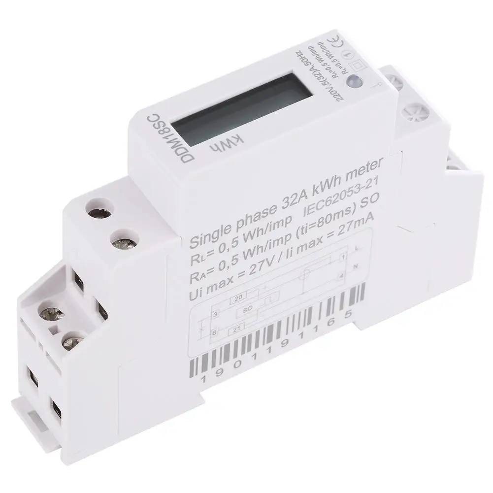 220V/230V 5-32A 1P Din Rail Energy Meter LCD Digital Display Single Phase Din Rail Electricity Power Consumption Energy Meter
220V/230V 5-32A 1P Din Rail Energy Meter LCD Digital Display Single Phase Din Rail Electricity Power Consumption Energy Meter