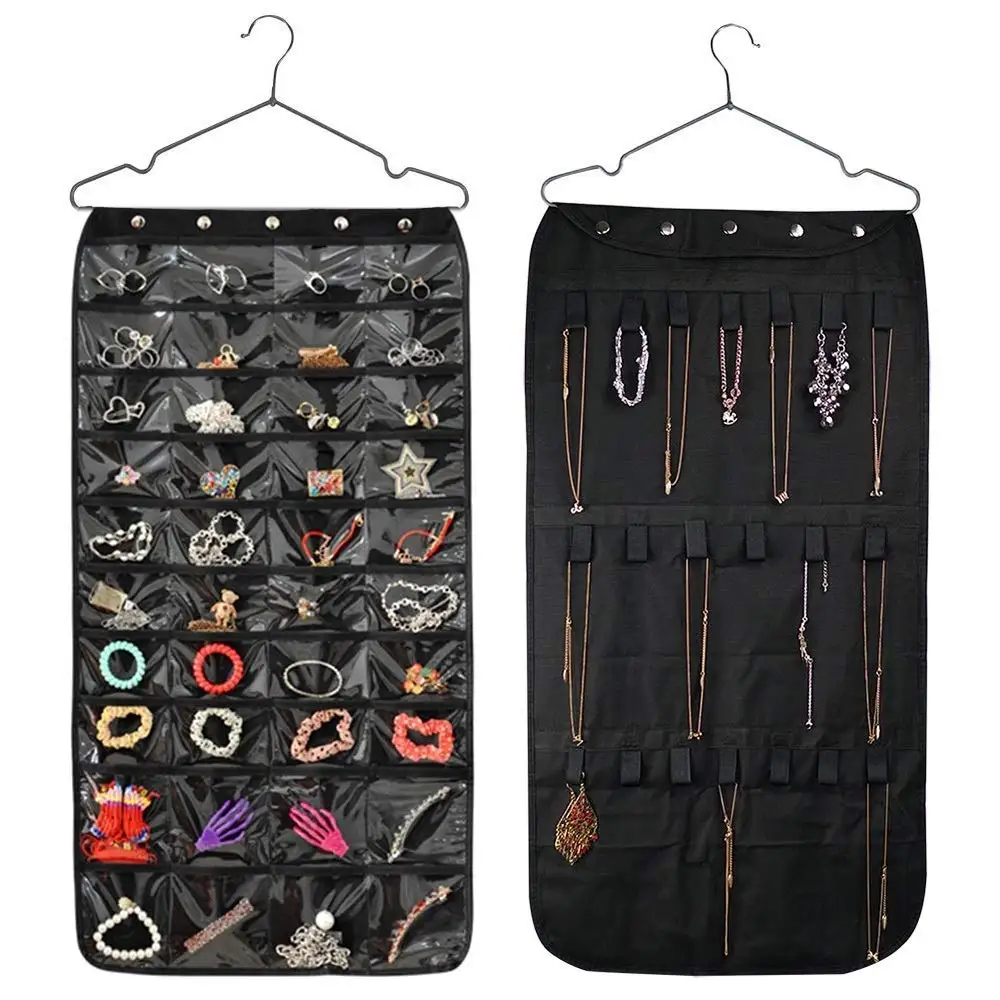 Hanging Jewelry Organizer Double Sided 40 Pockets and 20 Magic Tape Hook Storage Bag Closet for Earrings Necklace Brac | Украшения и