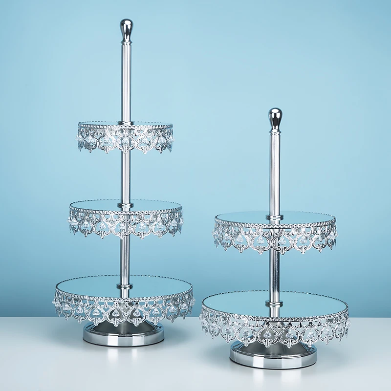 Великолепное серебряное зеркало подставка для кексов с кристаллами 2/3 ярусов