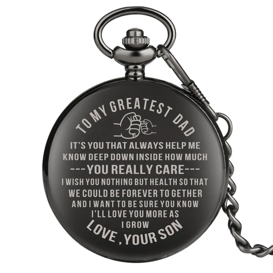 Fashion Polishing Black Full Hunter Quartz Pocket Watch To My Greatest Dad Design Pendant Watch Vintage Punk Birthday Gifts 2019
Fashion Polishing Black Full Hunter Quartz Pocket Watch To My Greatest Dad Design Pendant Watch Vintage Punk Birthday Gifts 2019