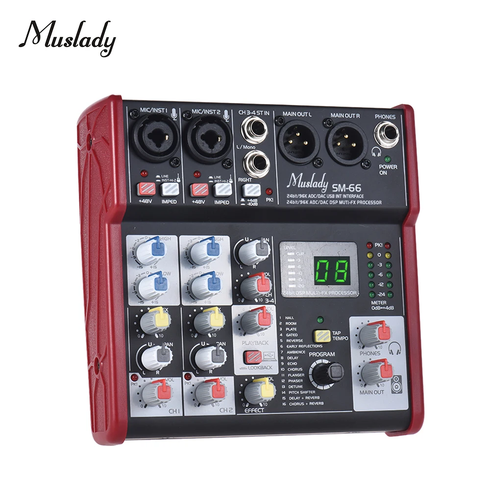 Портативная 4-канальная звуковая карта Muslady SM-66, микшерный консольный микшер, 16 встроенных эффектов, с USB-аудиоинтерфейсом, поддерживает
Портативная 4-канальная звуковая карта Muslady SM-66, микшерный консольный микшер, 16 встроенных эффектов, с USB-аудиоинтерфейсом, поддерживает