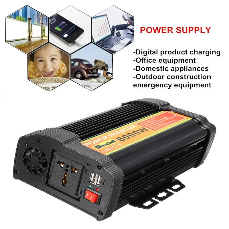 Inverter 1000/2000/3000/4000/6000W Peaks 12V 220V Modified Sine Wave Voltage Transformer Power Inverter Converter Car Charge USB
Inverter 1000/2000/3000/4000/6000W Peaks 12V 220V Modified Sine Wave Voltage Transformer Power Inverter Converter Car Charge USB