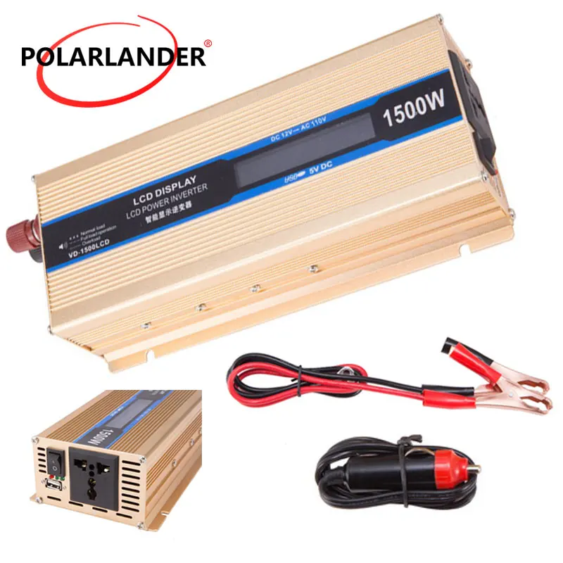 2018 new 50Hz Power Inverter Converter Vehicle Power Supply 1500W gold with screen 12V/24V to 110V/220V for most car
2018 new 50Hz Power Inverter Converter Vehicle Power Supply 1500W gold with screen 12V/24V to 110V/220V for most car