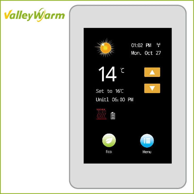 Умный программируемый сенсорный термостат ValleyWarm с цветным экраном для