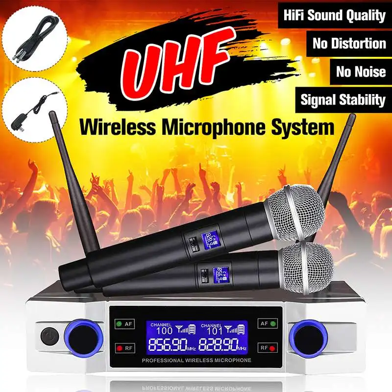 KINCO UHF Wireless Microphone System 2 Channel 2 Cordless Handheld Mic Kraoke Speech Party supplies Cardioid Microphone
KINCO UHF Wireless Microphone System 2 Channel 2 Cordless Handheld Mic Kraoke Speech Party supplies Cardioid Microphone