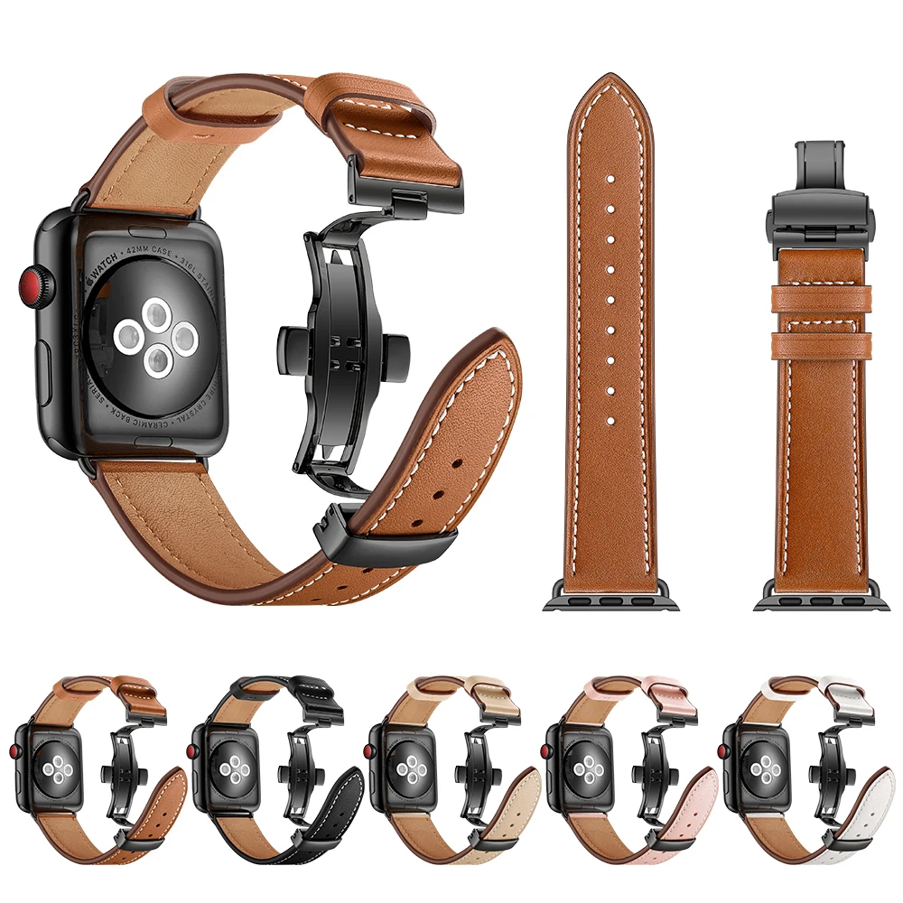 Ремешок кожаный для Apple watch band se 6/5/4/3/2/1 44 мм 40 браслет iwatch correa apple series 42 38 мм|Ремешки