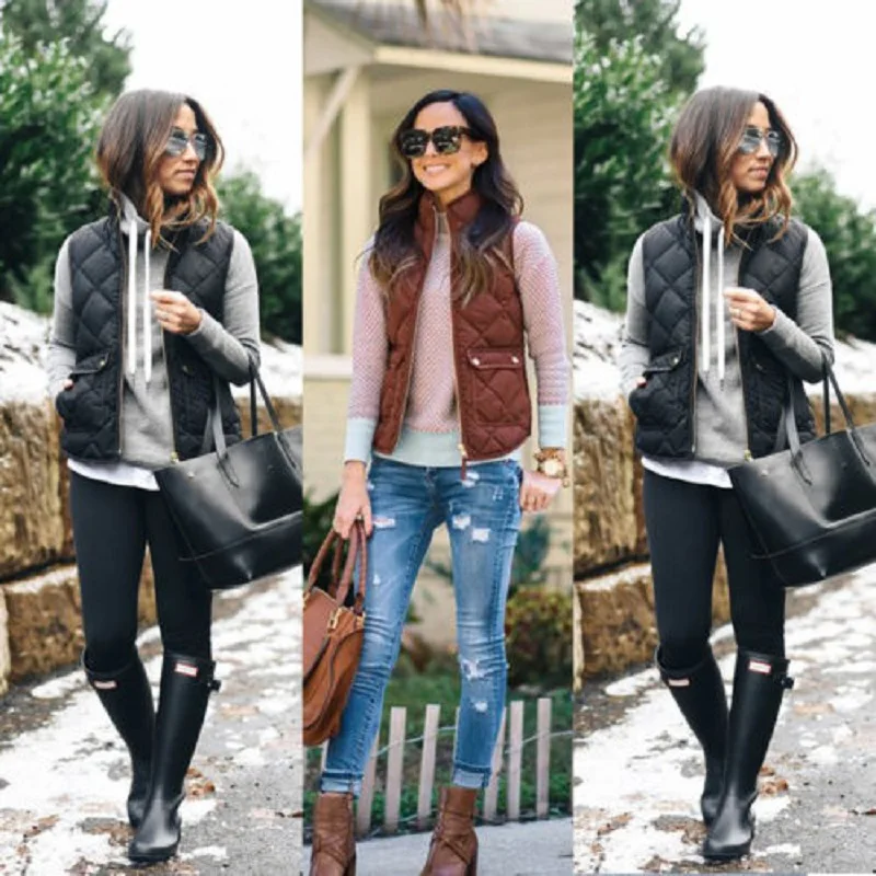 New Fashion Women Ladies Warm Slim Plaid zip Jacket Sleeveless Puffer Vest coat | Женская одежда