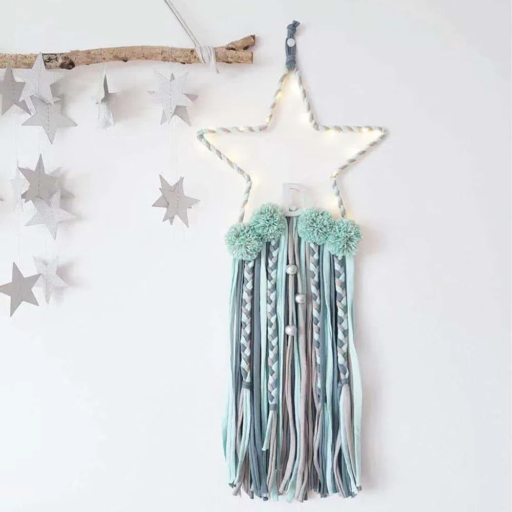 5 Star Shape Beads Tassels With LED Lamp Dreamcatcher Nordic Kids Gilrls Room Decoration Nursery Wall Hanging Ornaments Props
5 Star Shape Beads Tassels With LED Lamp Dreamcatcher Nordic Kids Gilrls Room Decoration Nursery Wall Hanging Ornaments Props