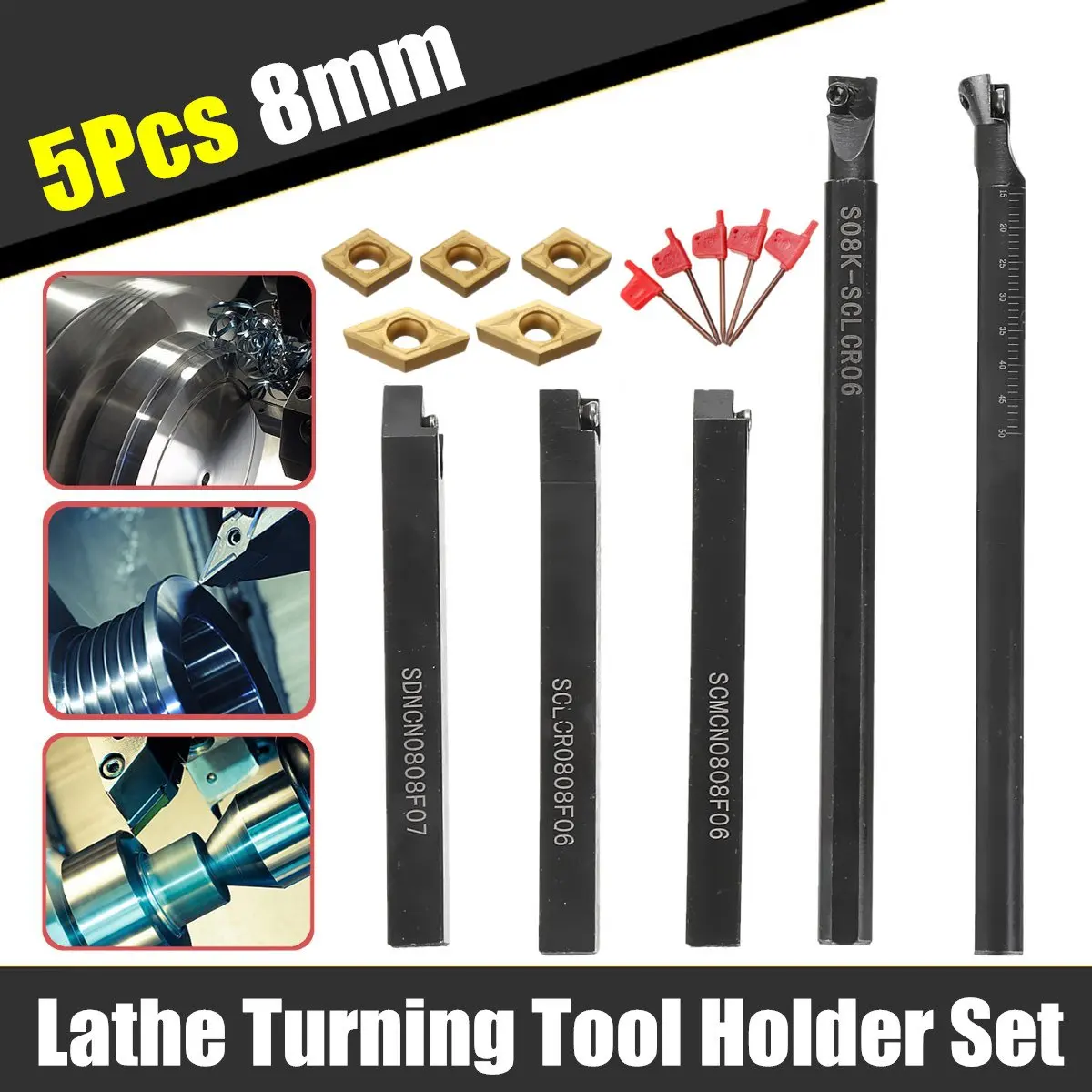 5Pcs 8MM Alloy Steel Indexable Lathe Turning Tool Holder Set With DCMT070204 CCMT060204 Blade Wrenches
5Pcs 8MM Alloy Steel Indexable Lathe Turning Tool Holder Set With DCMT070204 CCMT060204 Blade Wrenches