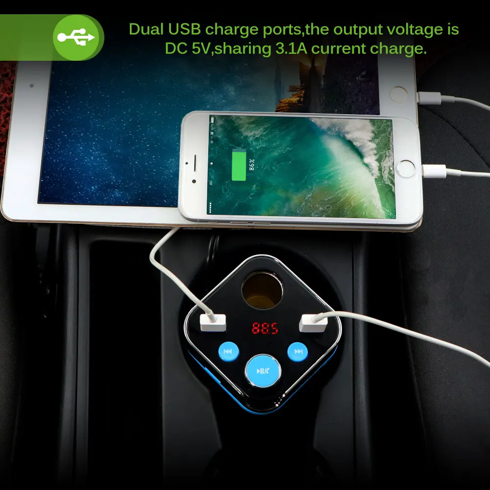 Автомобильное зарядное устройство Powstro 120 А с двумя USB-портами поддержка MP3-плеера