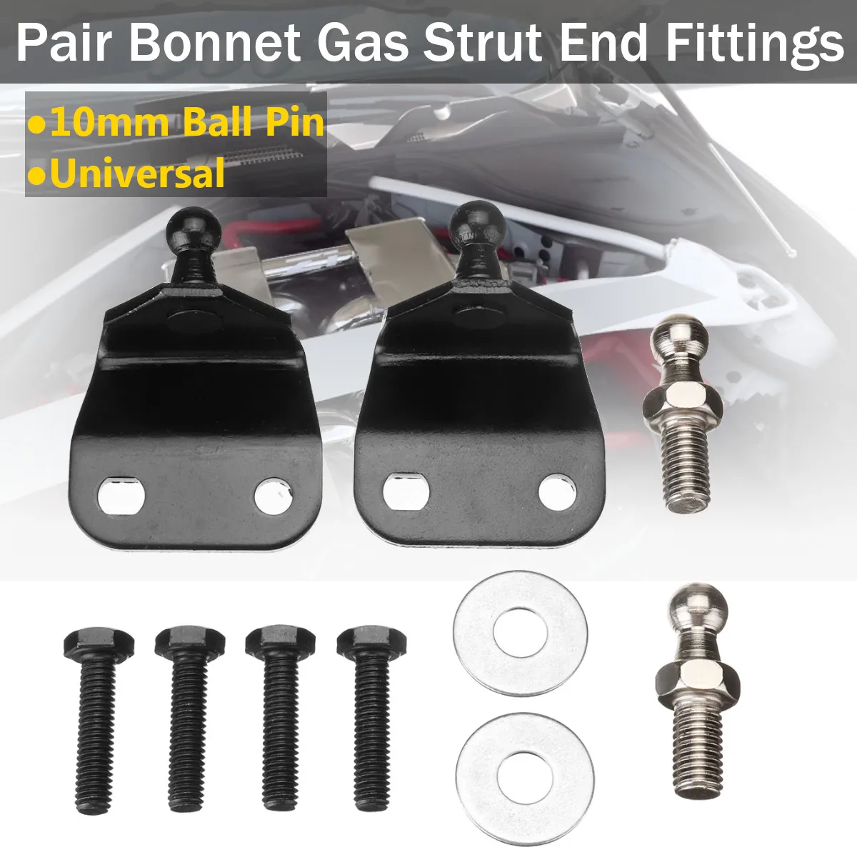 Pair Black Universal Boot Bonnet Hood Gas Struts End Fitting 10mm Ball Pin Brackets
Pair Black Universal Boot Bonnet Hood Gas Struts End Fitting 10mm Ball Pin Brackets