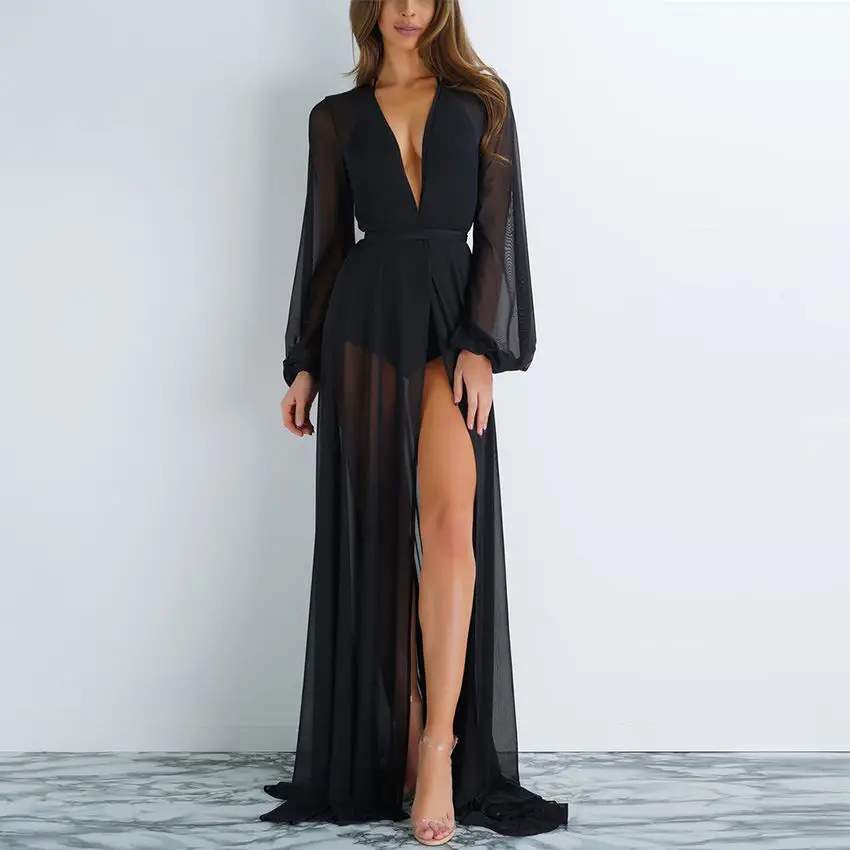Пикантная Женская туника-кафтан шифоновое прозрачное пляжное платье халат