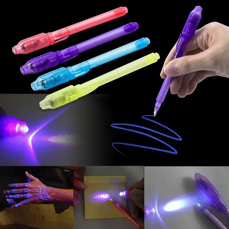Светящаяся невидимая чернильная ручка 2 в 1 УФ-лампа для проверки денег игрушка