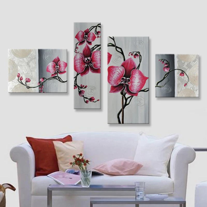 Modern Wall Art Modular Hand Painted Abstract Oil Paintings on Canvas 4 Panel Red Orchids Flowers Picture for Living Room Decor
Modern Wall Art Modular Hand Painted Abstract Oil Paintings on Canvas 4 Panel Red Orchids Flowers Picture for Living Room Decor