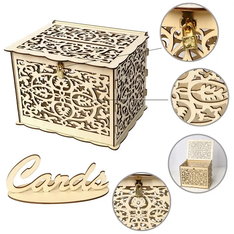 1PC Wooden Wedding Supplies DIY Business Card Box with Lock Beautiful Wedding Decoration Supplies for Birthday Party Valentine
1PC Wooden Wedding Supplies DIY Business Card Box with Lock Beautiful Wedding Decoration Supplies for Birthday Party Valentine