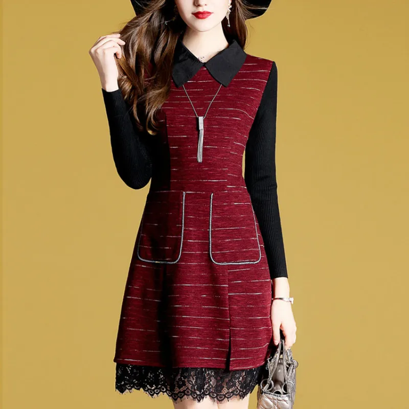 2018 Autumn New Pattern Europe Station Will Code Long Sleeve Split Joint A Word Knitting Lace False Two Paper Dress
2018 Autumn New Pattern Europe Station Will Code Long Sleeve Split Joint A Word Knitting Lace False Two Paper Dress