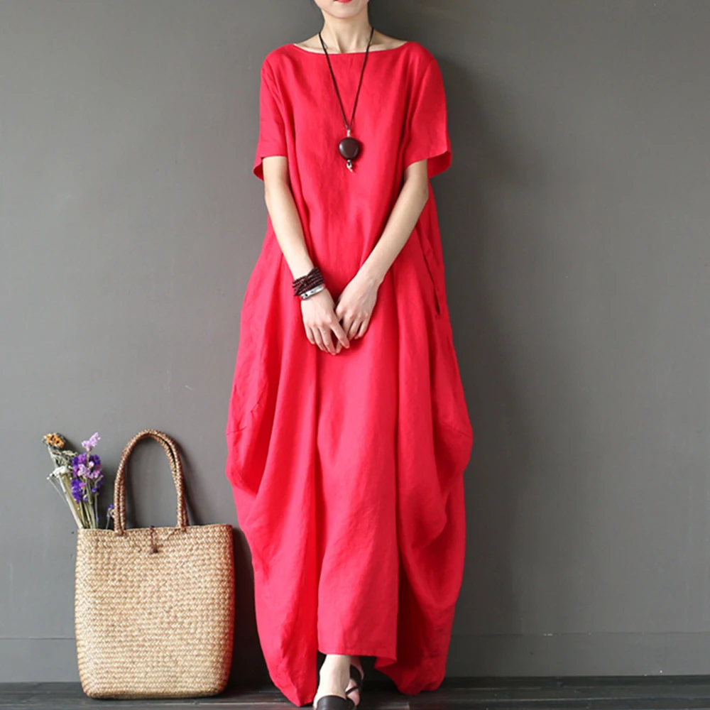 Женское длинное платье-Кафтан с круглым вырезом и длинным рукавом хлопковое