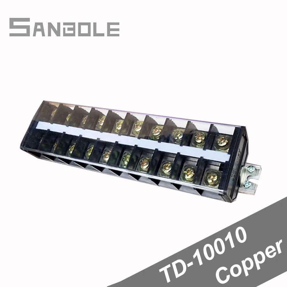 Copper TD-10010 Terminal Block 100A/10P Connection Dual Row Connector Plate with protection cover screws DIN rail
Copper TD-10010 Terminal Block 100A/10P Connection Dual Row Connector Plate with protection cover screws DIN rail