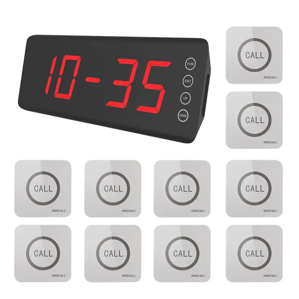 SINGCALL Wireless Kitchen Service Calling System, 1 Display Screen Receiver and 10 Touchable Bell Buttons APE520
SINGCALL Wireless Kitchen Service Calling System, 1 Display Screen Receiver and 10 Touchable Bell Buttons APE520