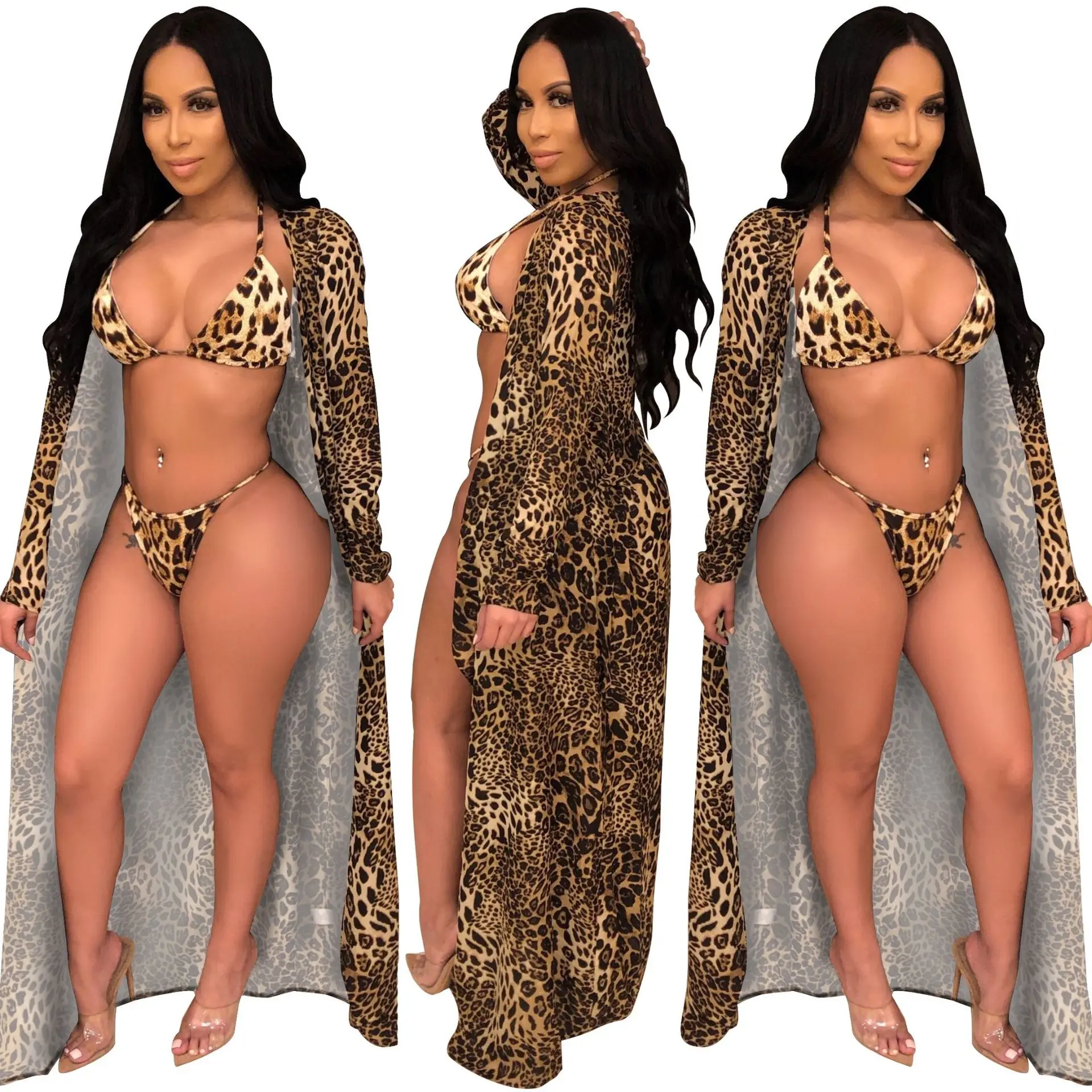 Women Summer Beach Suits Halter Bra Top + Shorts + Long Cardigan Open Front Leopard Print Two Piece Dresses Outfits Beachwear
Women Summer Beach Suits Halter Bra Top + Shorts + Long Cardigan Open Front Leopard Print Two Piece Dresses Outfits Beachwear
